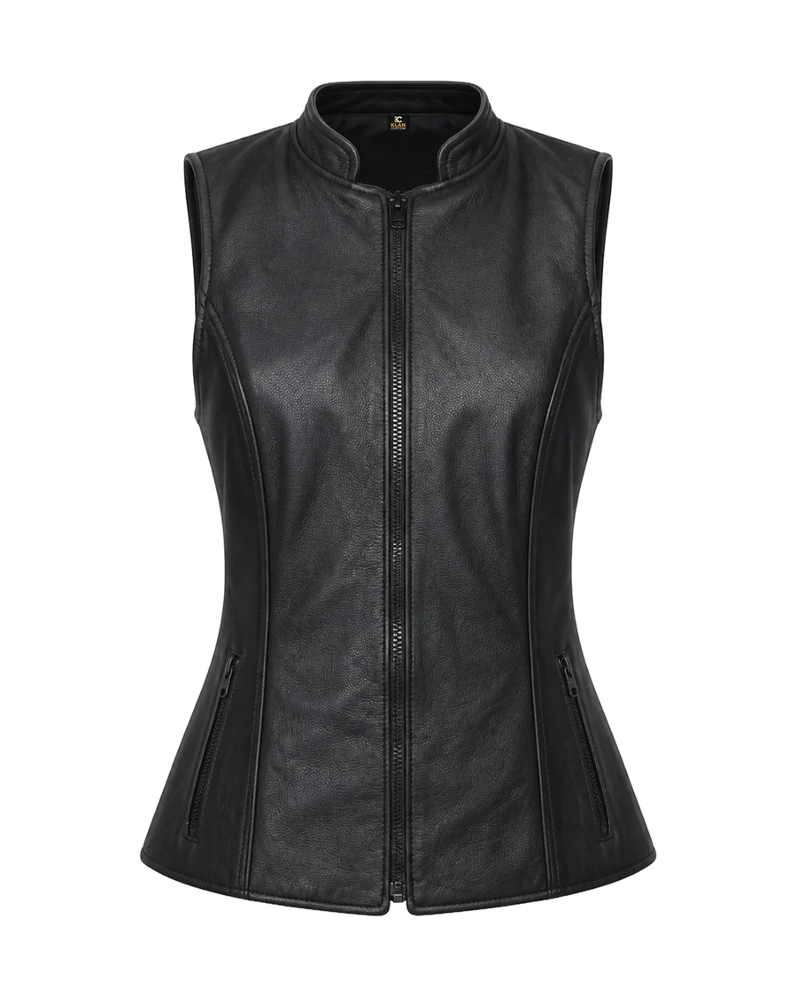 Colete Femme Curve — Couro para motociclistas da Klan Custom